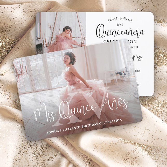 Mis XV Modern Quinceañera 2 Photo 15th Birthday Invitation (Creator Uploaded)