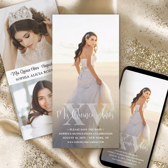 Mis XV Modern Quinceañera 3 Photo 15th Birthday Save The Date (Creator Uploaded)