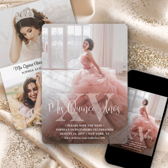 Mis XV Modern Quinceañera 4 Photo 15th Birthday Save The Date (Creator Uploaded)