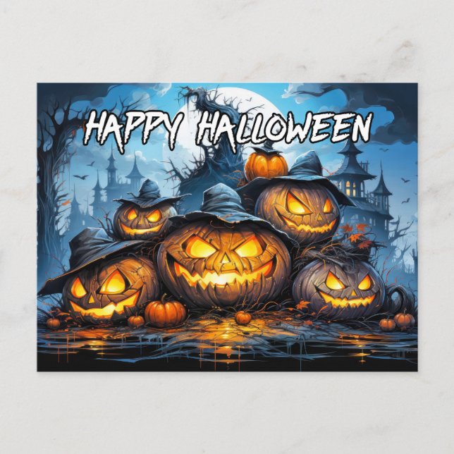 Misbehaving Pumpkins After Dark Happy Halloween Postcard (Front)