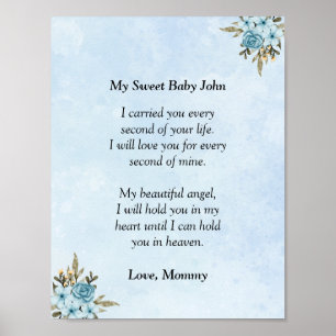 Miscarriage Condolence Letter to My Baby Boy Angel Poster