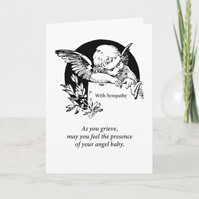 Miscarriage Sympathy Vintage Angel in Black White Card (Front)