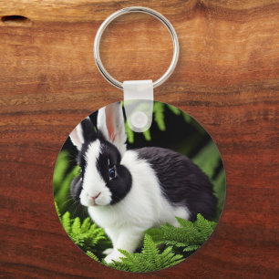 Mischief The Black And White Bunny, Keyring
