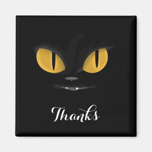 Mischievous Black Cat with Fangs Thanks Magnet