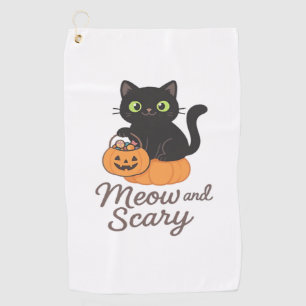Mischievous Black Cat with Glowing Green Eyes on P Golf Towel