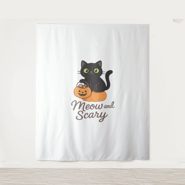 Mischievous Black Cat with Glowing Green Eyes on P Tapestry (Front)