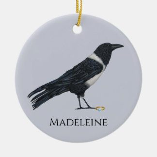 Mischievous Crow and Ring  Ceramic Tree Decoration