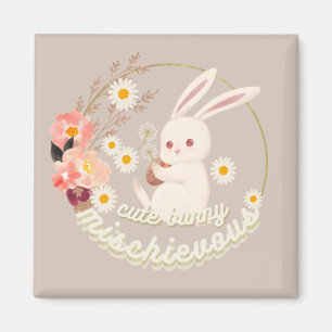 Mischievous Cute Bunny and Flower  Magnet