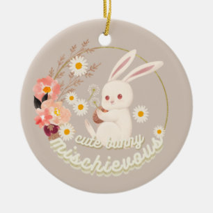 Mischievous Cute Bunny Ceramic Tree Decoration
