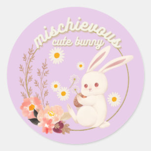 Mischievous Cute Bunny Classic Round Sticker
