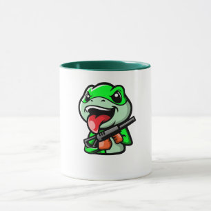 Mischievous Frog with Gun Cartoon Coffee Mug