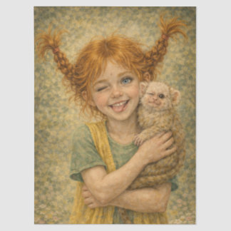 mischievous girl with monkey tissue paper