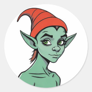 Mischievous Green Elf / Goblin Cartoon Character Classic Round Sticker