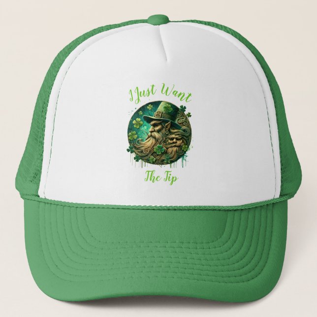 Mischievous Leprechaun Savouring A Pint Trucker Hat (Front)