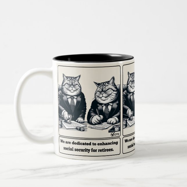 Mischievous Meows: The Crafty Cat Politician Two-Tone Coffee Mug (Left)