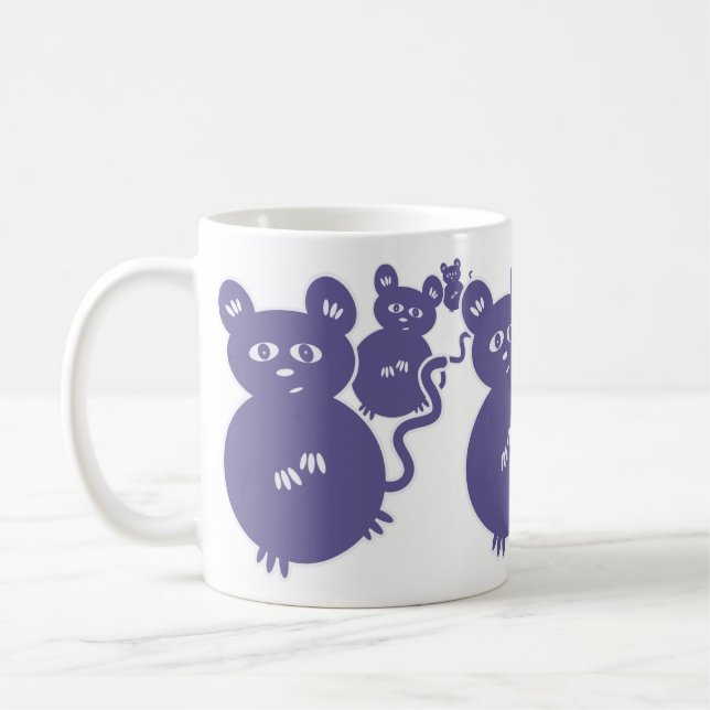 Mischievous Purple Mice Getting Up to Trouble Coffee Mug (Left)