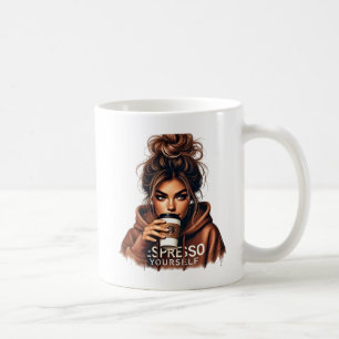 Mischievous Smirk - Stylish Girl Sipping Coffee Mug