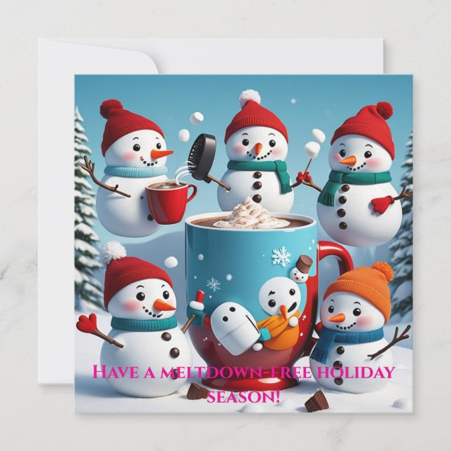 Mischievous Snowmen Holiday Card (Front)