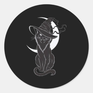 Mischievous Witch Cat Moon Goth Spooky Feline Classic Round Sticker