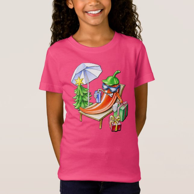 Mischievously Grinning Chilli Celebrating Christma T-Shirt (Front)