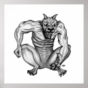 Mischwesen Golem Teufel schwarz-weiß design Poster