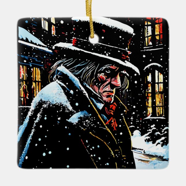 Miser Mister Ebenezer Scrooge Victorian Christmas  Ceramic Ornament (Front)