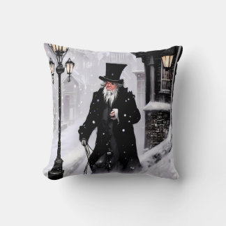 Miserly Ebenezer Scrooge Snowy Victorian Street Cushion