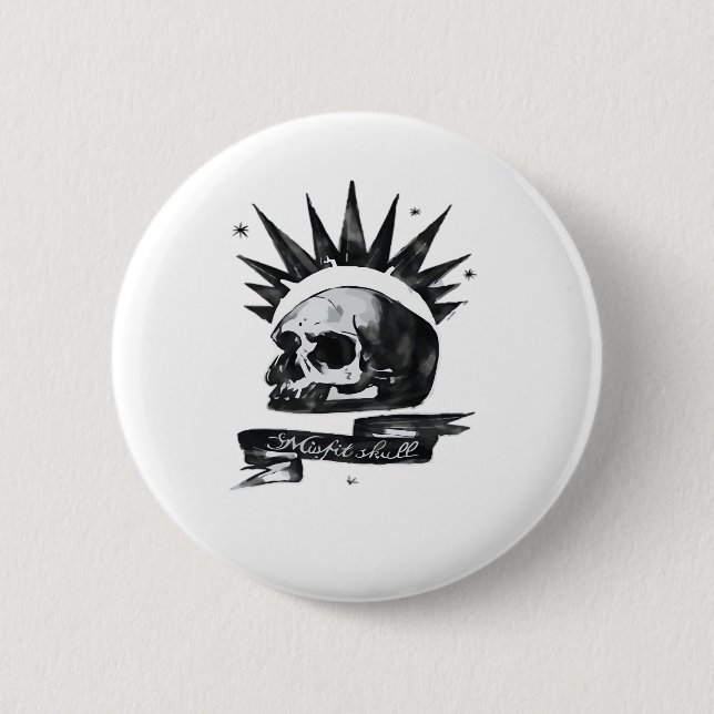 Misfit Skull Creative Character Art Style  6 Cm Round Badge (Front)