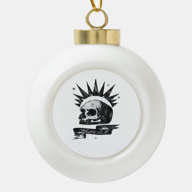 Misfit Skull Creative Character Art Style  Ceramic Ball Christmas Ornament (Front)
