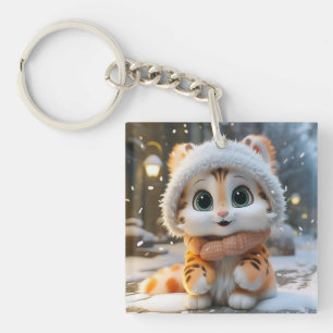 Misha - A fluffy snow leopard Key Ring