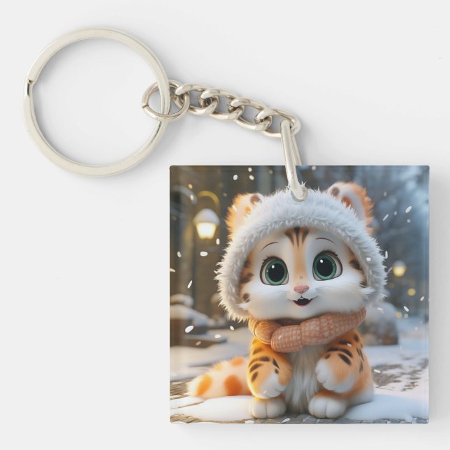 Misha - A fluffy snow leopard Key Ring (Front)