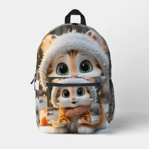Misha - A fluffy snow leopard Printed Backpack