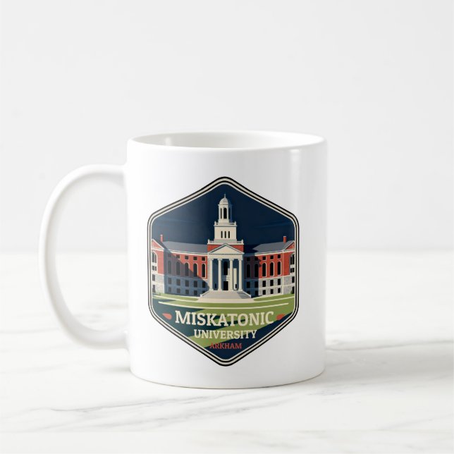 Miskatonic University Arkham Vintage Travel Badge Coffee Mug (Left)