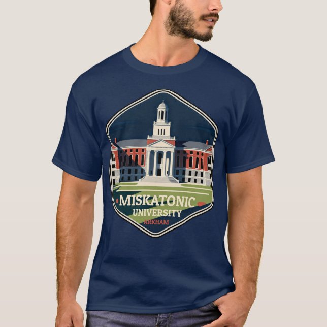 Miskatonic University Arkham Vintage Travel Badge T-Shirt (Front)