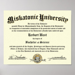 Miskatonic University Diploma Poster