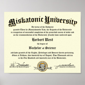Miskatonic University Diploma Poster