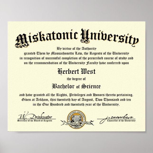 Miskatonic University Diploma Poster (Front)