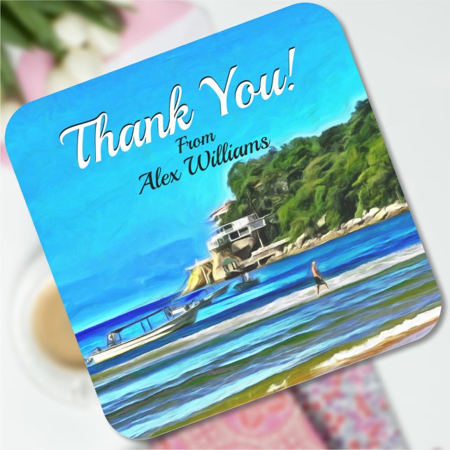 Mismaloya Fishing Boats Thank You 0346 Square Sticker (Creator Uploaded)