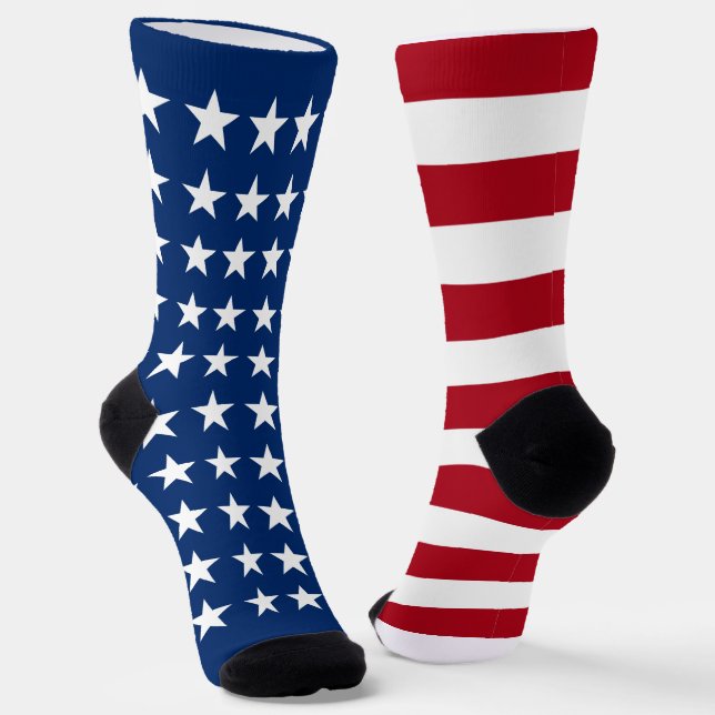 Mismatched Stars and Stripes USA Flag Socks (Angled)