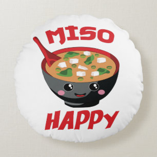 Miso Happy Funny Food Kawaii Round Cushion