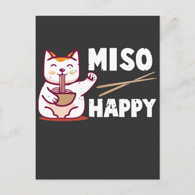 Miso Happy Japanese Cat Lover Ramen Pun Postcard (Front)