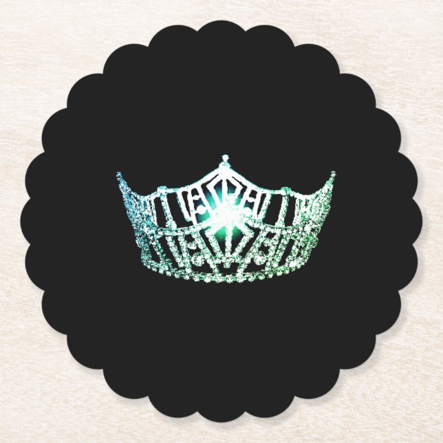 Miss America Aqua Crown Sclpd Paper Coasters (Front)