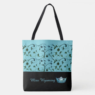 Miss America Aqua Crown Tote Bag Green Scrolls