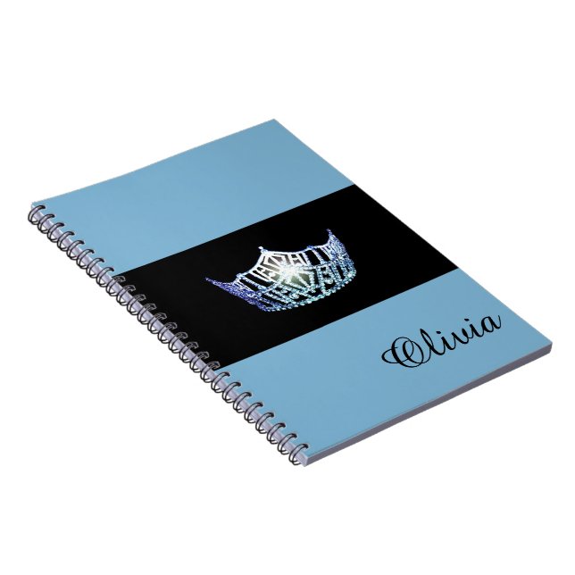 Miss America Baby Blue Crown Notebook- Custom Name Notebook (Right Side)