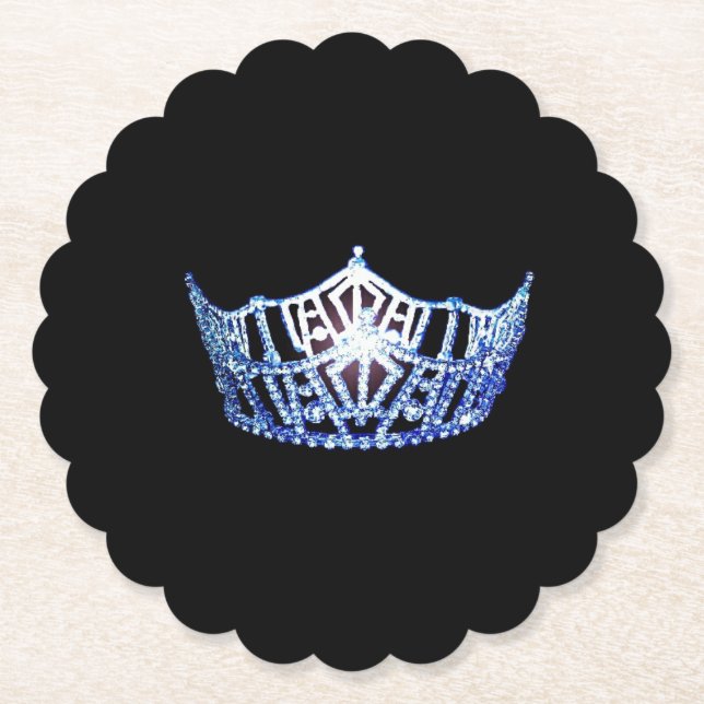 Miss America Blue Crown Scalloped Paper Coasters (Front)