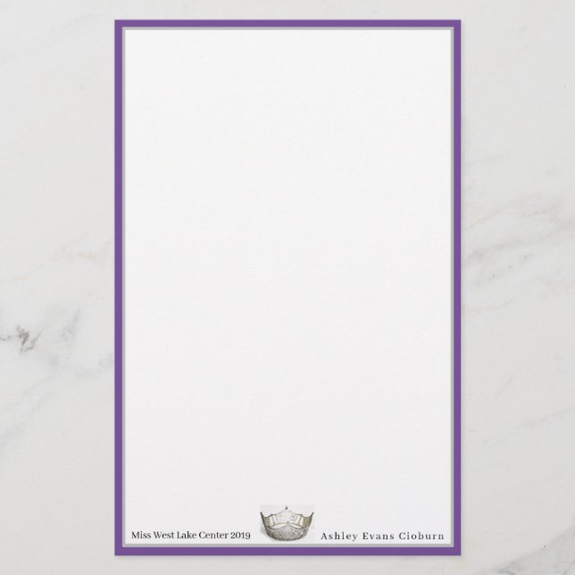 Miss America Crown & Custom Name Stationery Sheets (Front)