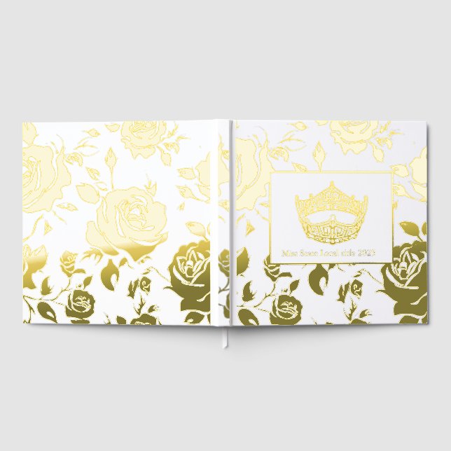 Miss America Crown Roses Gold Foil Scrapbook Guest Book (Full)