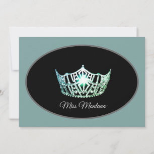 Miss America Flat Note Card-Silver Crown Aqua Mist Card