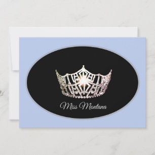 Miss America Flat Note Card-Silver Crown/Baby Blue Card