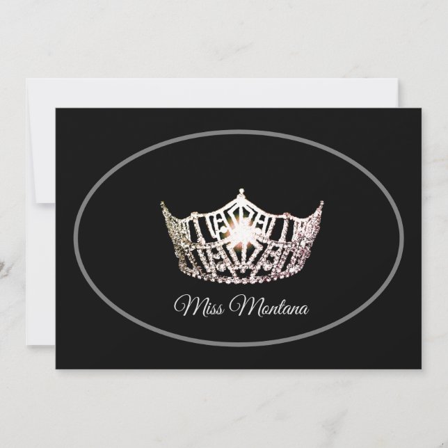 Miss America Flat Note Card-Silver Crown/Black Card (Front)
